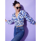 Seduva Women's Polyester Floral Long Sleeves Top (Blue)