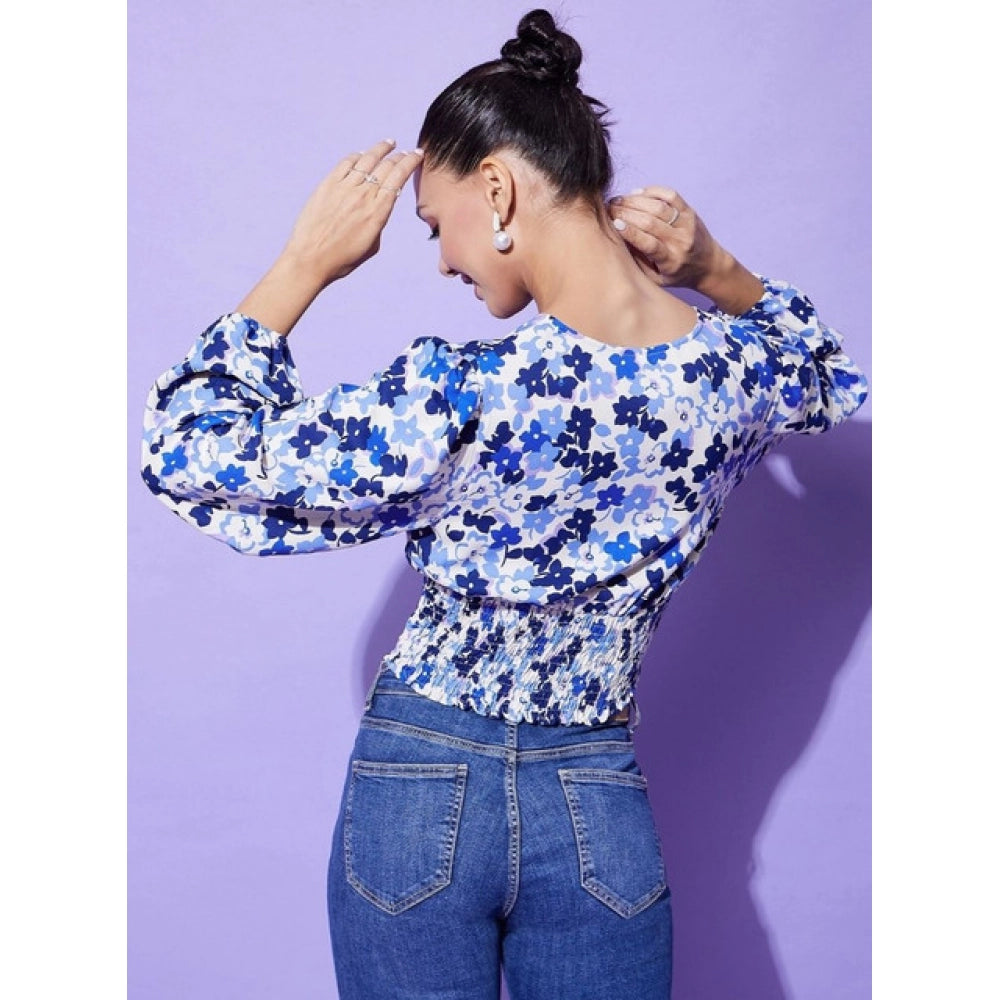 Seduva Women's Polyester Floral Long Sleeves Top (Blue)