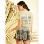 Seduva Women's Polyester Lace Self Design Short Sleeve Top (Yellow)