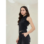 Seduva Women's Denim Lycra Solid Sleeveless Top (Black)