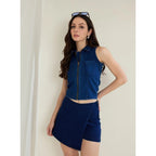Seduva Women's Denim Lycra Solid Sleeveless Top (Blue)