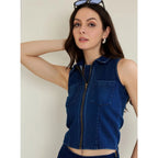 Seduva Women's Denim Lycra Solid Sleeveless Top (Blue)