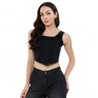 Seduva Women's Denim Lycra Solid Sleeveless Top (Black)