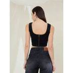 Seduva Women's Denim Lycra Solid Sleeveless Top (Black)