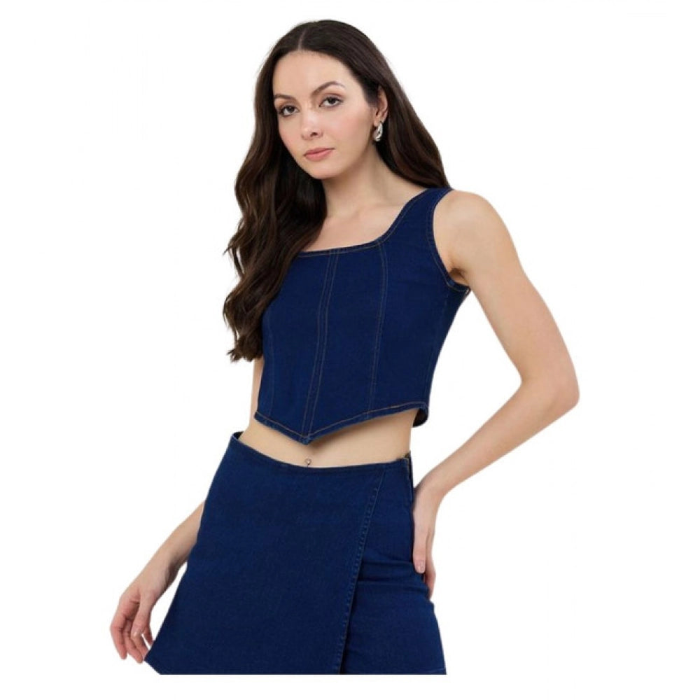 Seduva Women's Denim Lycra Solid Sleeveless Top (Blue)