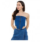 Seduva Women's Denim Lycra Solid Sleeveless Top (Blue)