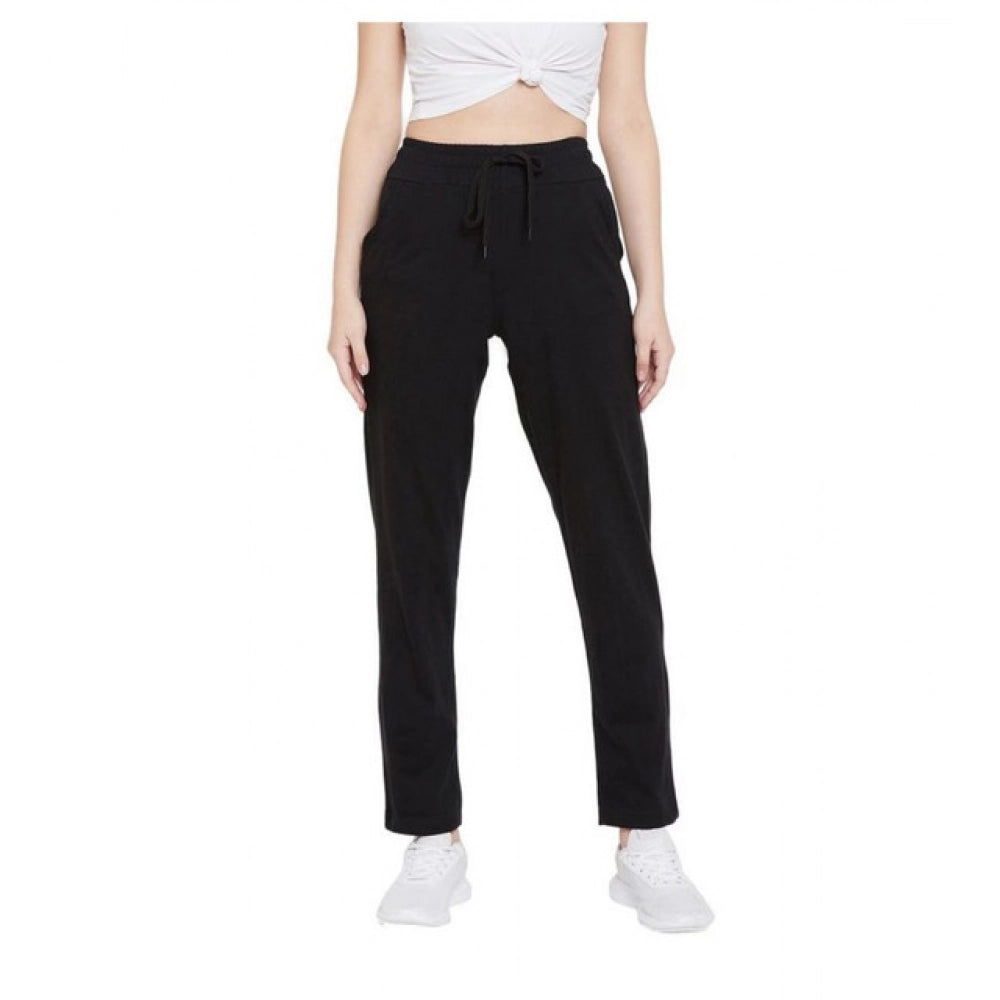Seduva Women's Cotton Solid Elasticated Track Pants (Black)