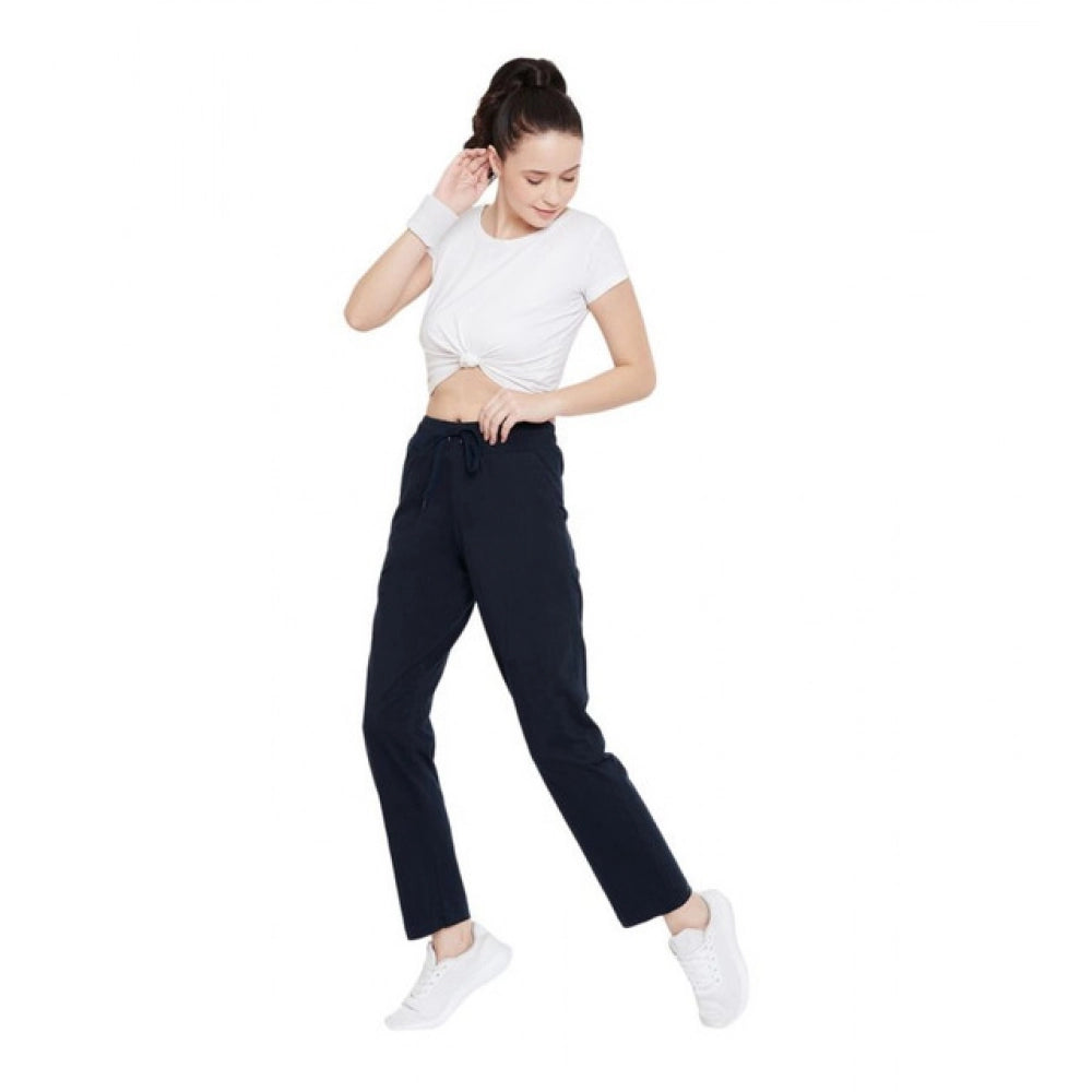 Seduva Women's Cotton Solid Elasticated Track Pants (Navy)