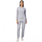 Seduva Women's Cotton Solid Long Sleeves Tracksuit (Light Grey - Pink)