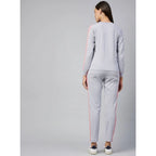Seduva Women's Cotton Solid Long Sleeves Tracksuit (Light Grey - Pink)
