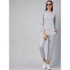 Seduva Women's Cotton Solid Long Sleeves Tracksuit (Light Grey - Pink)