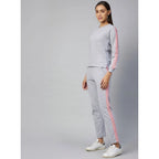Seduva Women's Cotton Solid Long Sleeves Tracksuit (Light Grey - Pink)