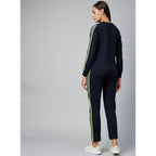 Seduva Women's Cotton Solid Long Sleeves Tracksuit (Navy - Green)