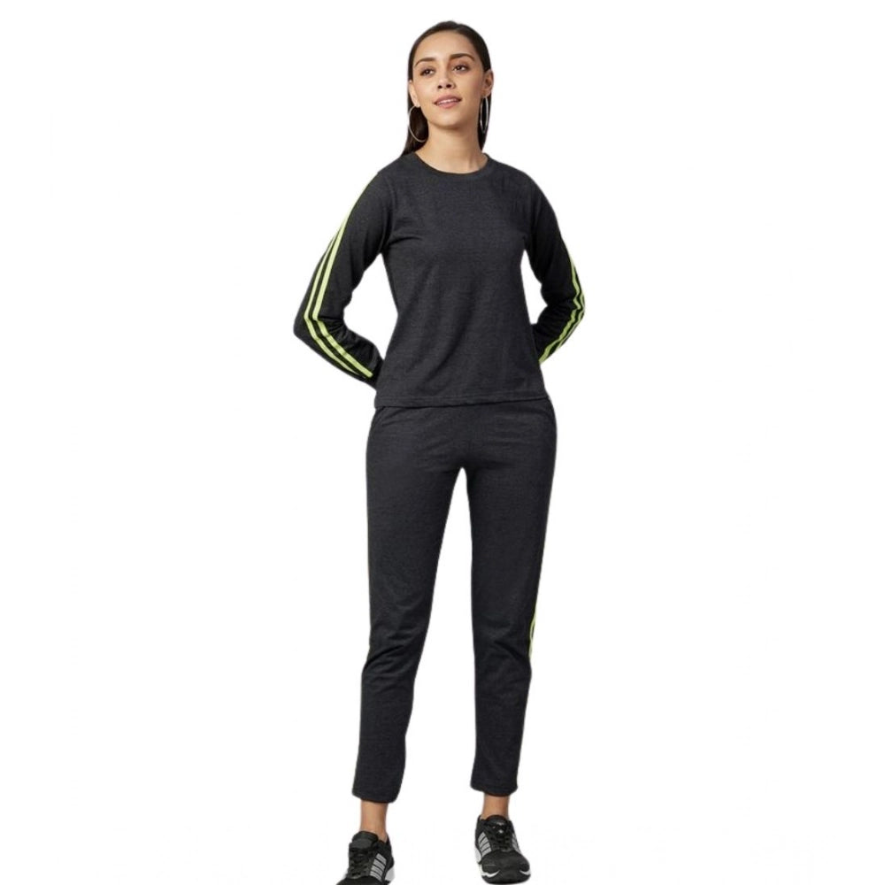 Seduva Women's Cotton Solid Long Sleeves Tracksuit (Dark Grey - Green)
