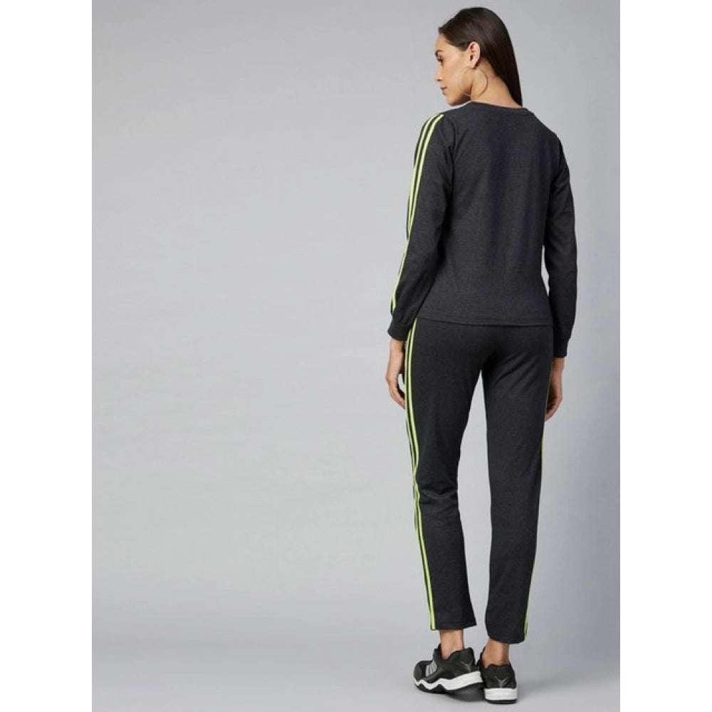 Seduva Women's Cotton Solid Long Sleeves Tracksuit (Dark Grey - Green)