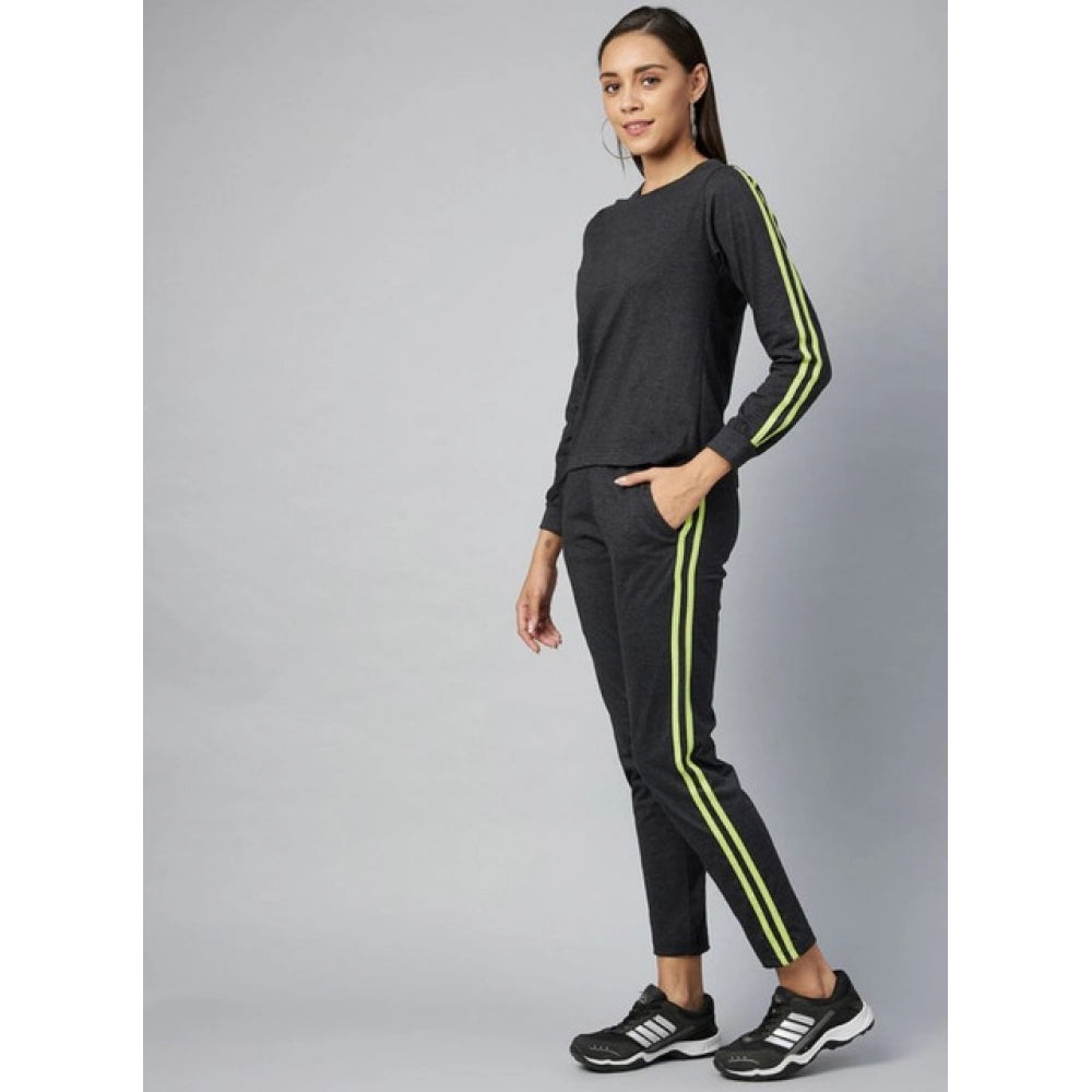 Seduva Women's Cotton Solid Long Sleeves Tracksuit (Dark Grey - Green)