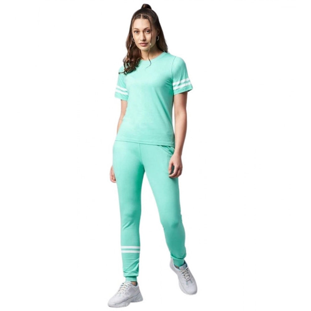 Seduva Women's Cotton Striped Short Sleeve Tracksuit (Green)