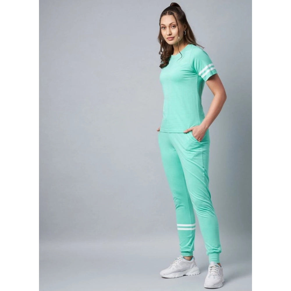 Seduva Women's Cotton Striped Short Sleeve Tracksuit (Green)