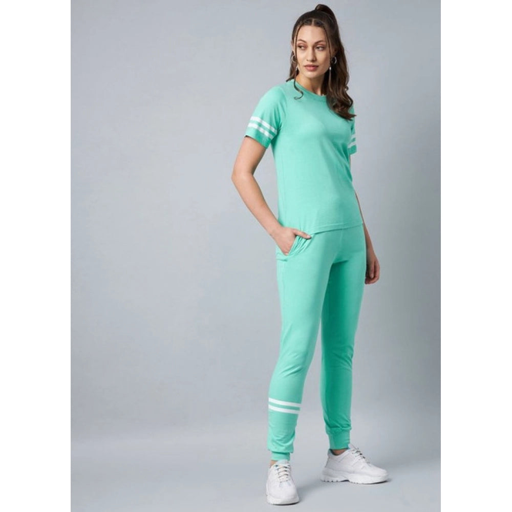 Seduva Women's Cotton Striped Short Sleeve Tracksuit (Green)