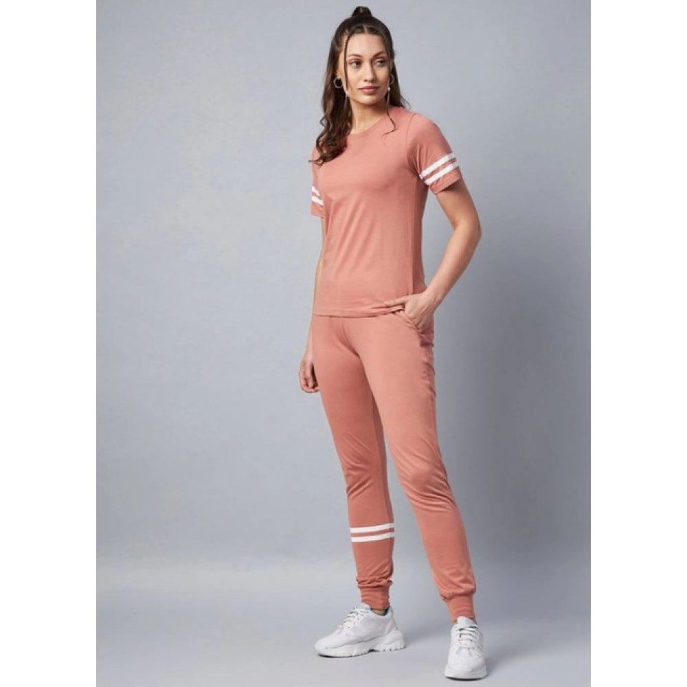 Seduva Women's Cotton Striped Short Sleeve Tracksuit (Pink)