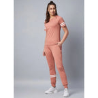 Seduva Women's Cotton Striped Short Sleeve Tracksuit (Pink)