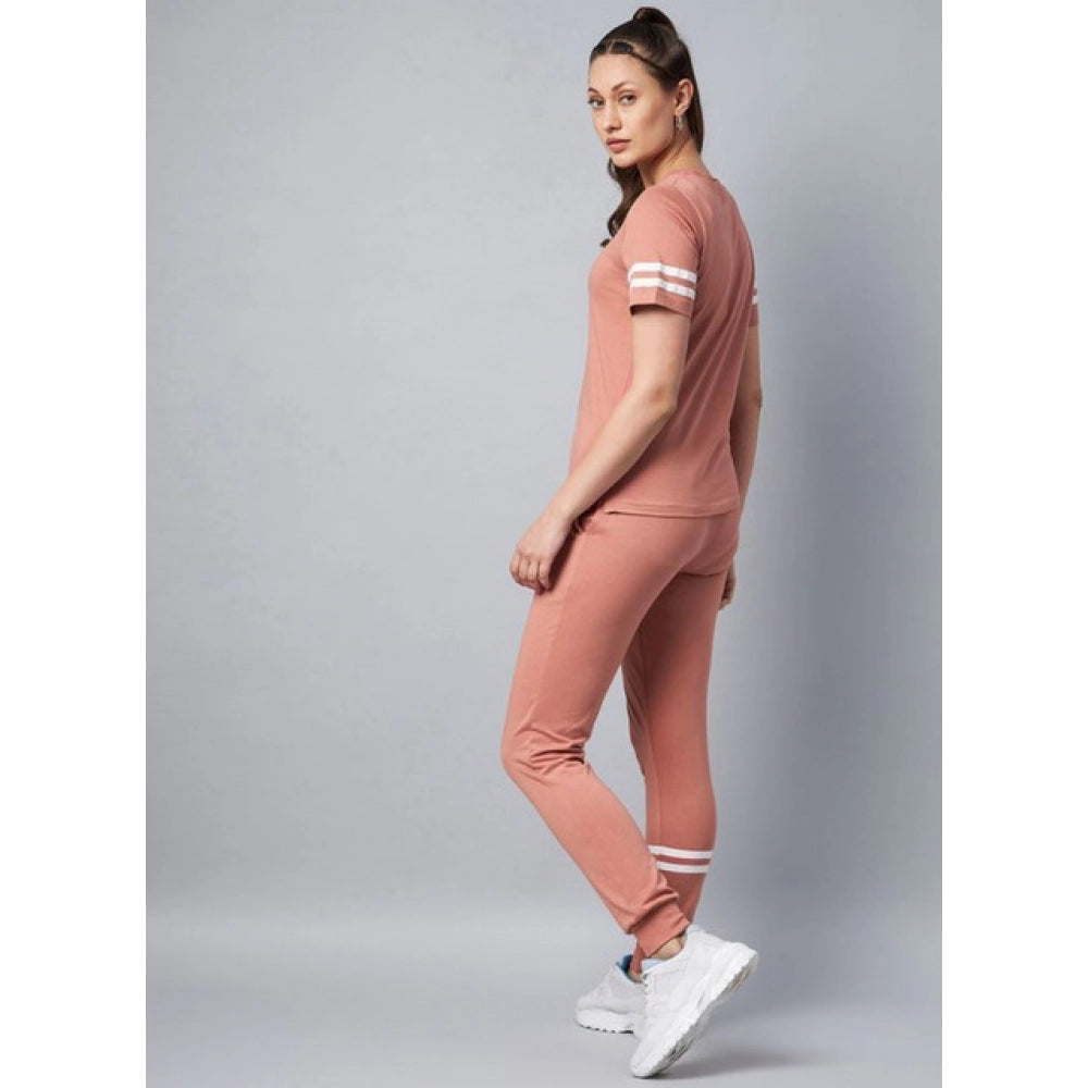 Seduva Women's Cotton Striped Short Sleeve Tracksuit (Pink)