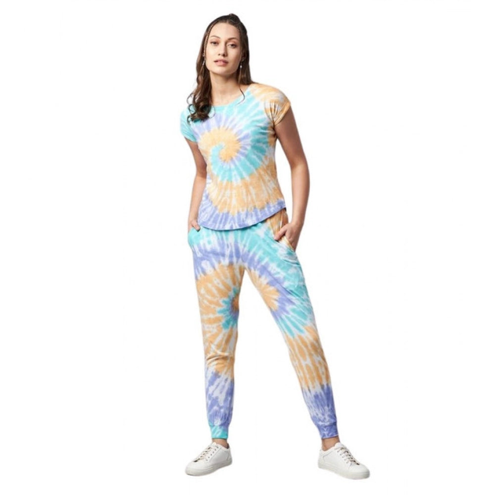 Seduva Women's Cotton Tie And Dye Short Sleeve Tracksuit (Multicolor)