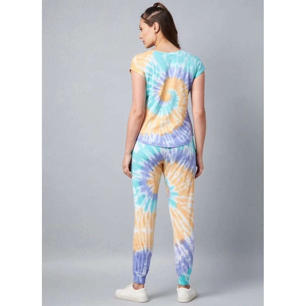 Seduva Women's Cotton Tie And Dye Short Sleeve Tracksuit (Multicolor)