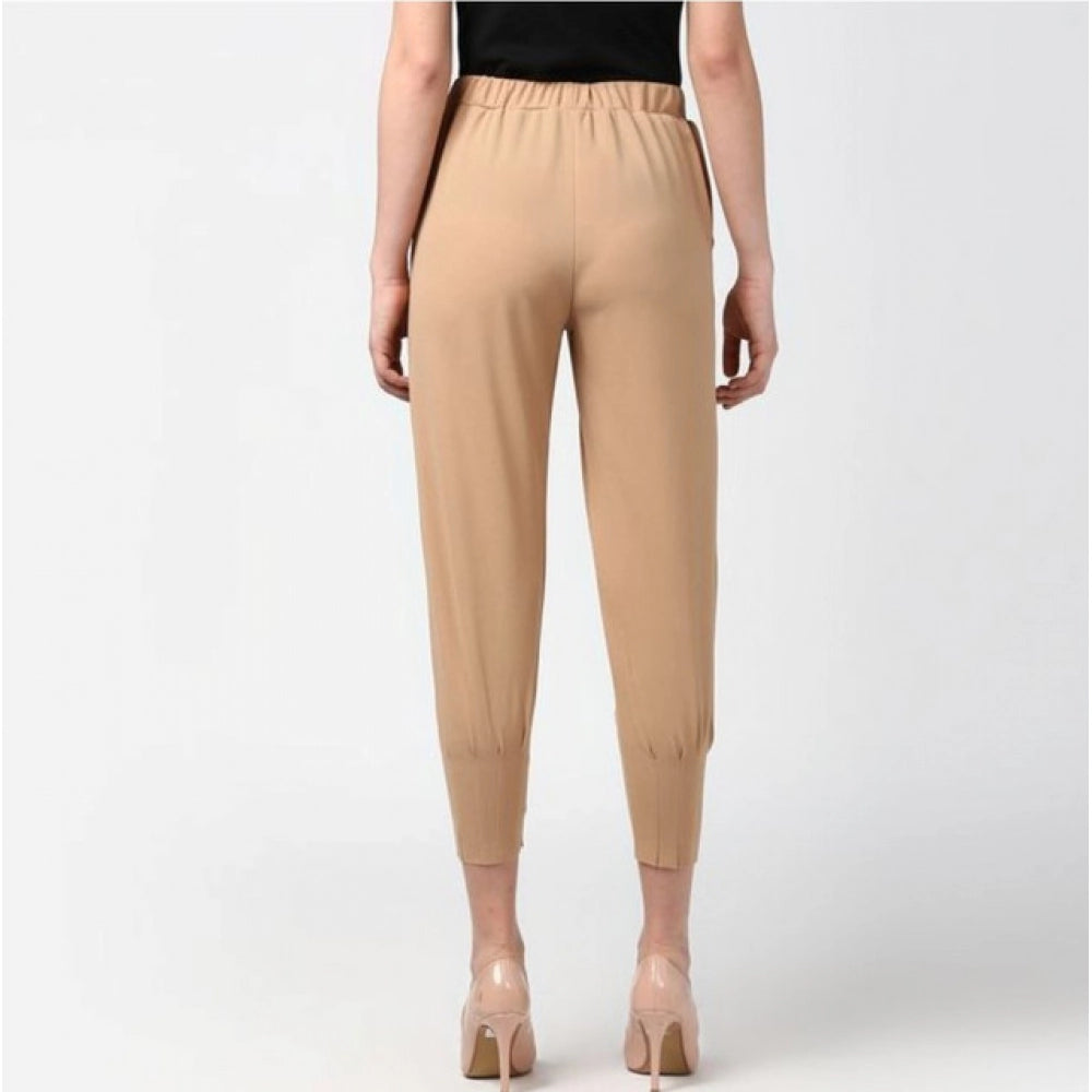 Seduva Women's Polyester Solid Elasticated Trousers (Beige)