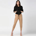 Seduva Women's Polyester Solid Elasticated Trousers (Beige)