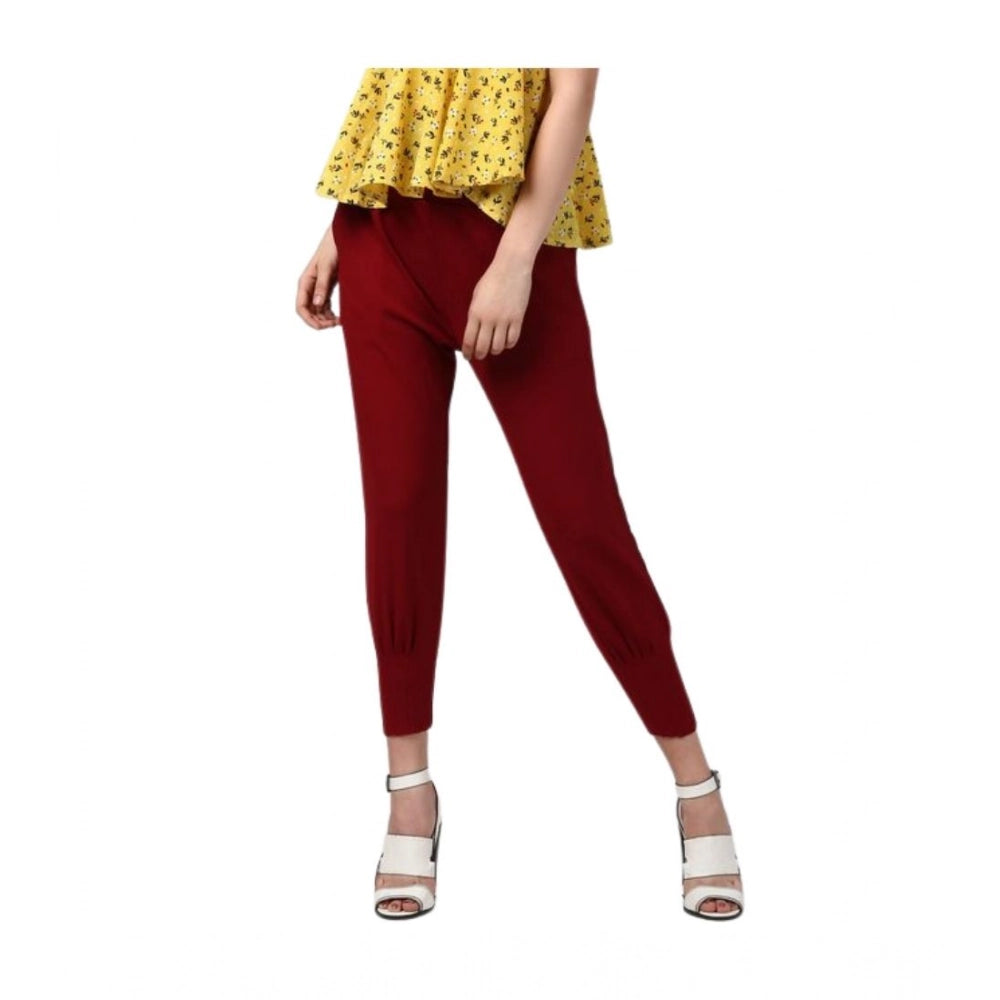 Seduva Women's Polyester Solid Elasticated Trousers (Maroon)