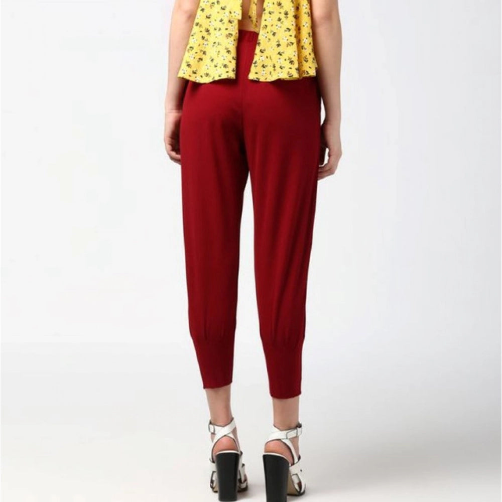 Seduva Women's Polyester Solid Elasticated Trousers (Maroon)