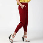 Seduva Women's Polyester Solid Elasticated Trousers (Maroon)