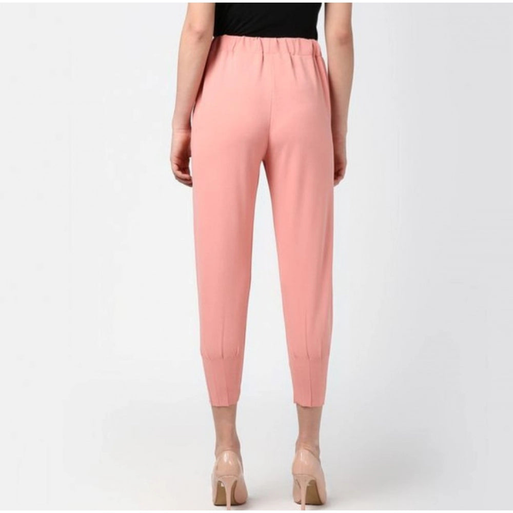 Seduva Women's Polyester Solid Elasticated Trousers (Pink)