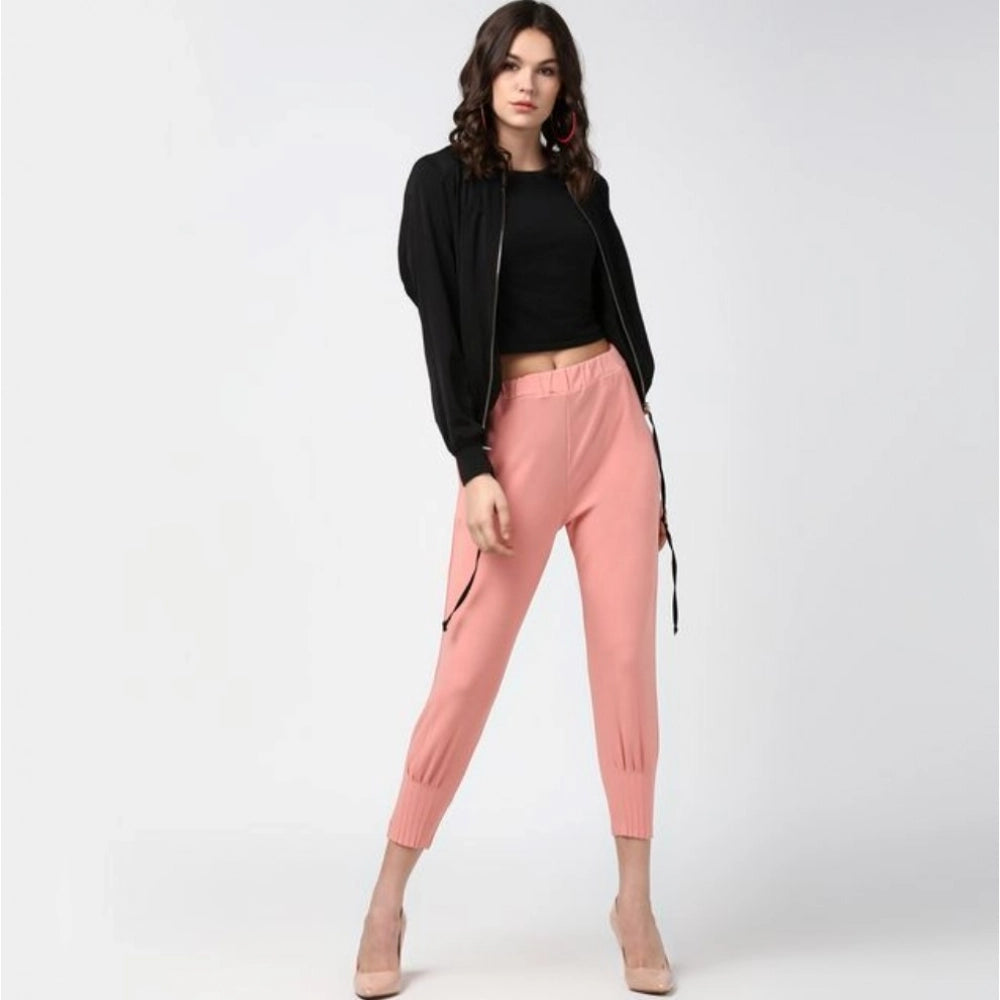 Seduva Women's Polyester Solid Elasticated Trousers (Pink)