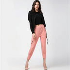 Seduva Women's Polyester Solid Elasticated Trousers (Pink)
