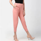 Seduva Women's Polyester Solid Elasticated Trousers (Pink)