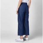 Seduva Women's Denim Solid Elasticated Trousers (Blue)