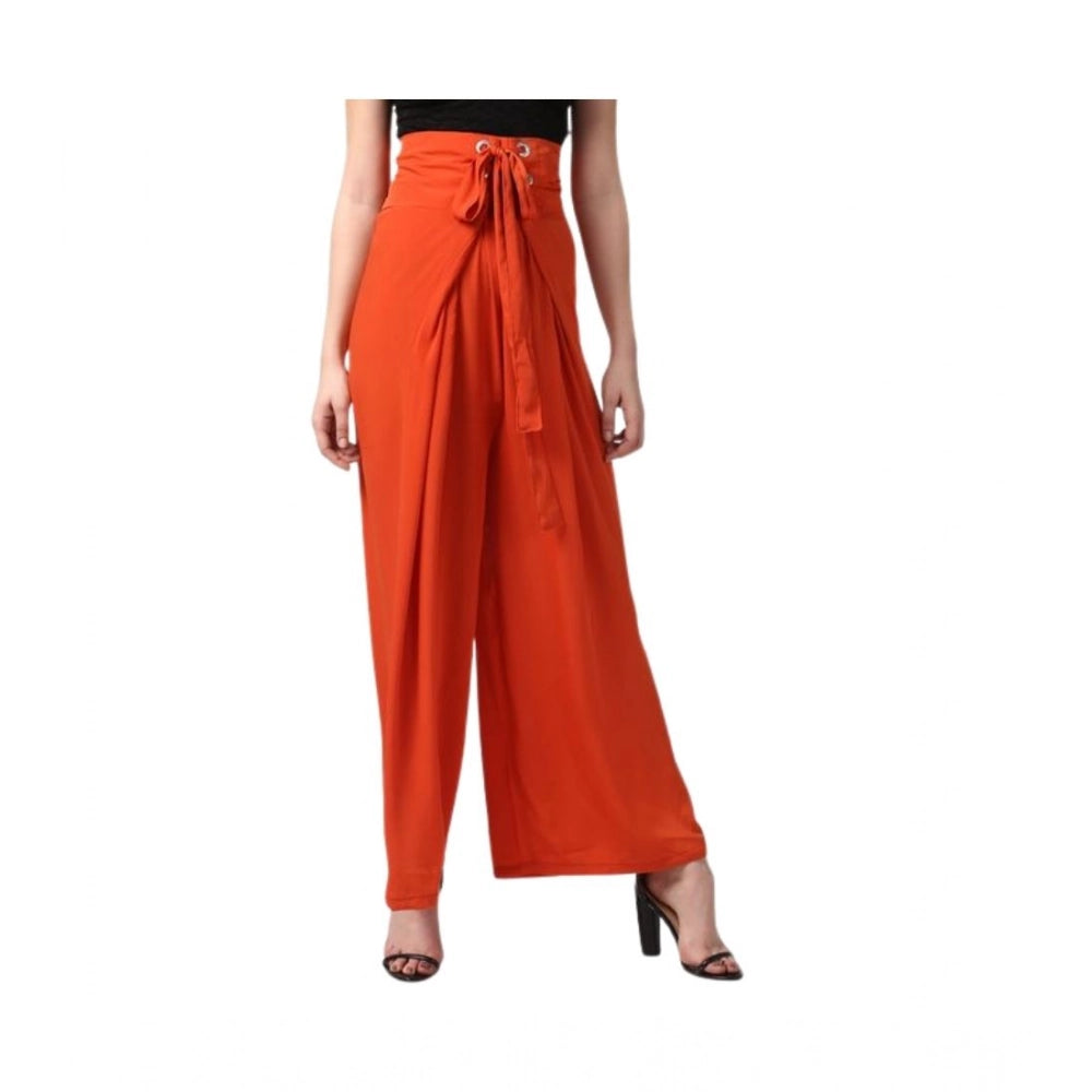 Seduva Women's Polyester Solid Smocked Trousers (Orange)