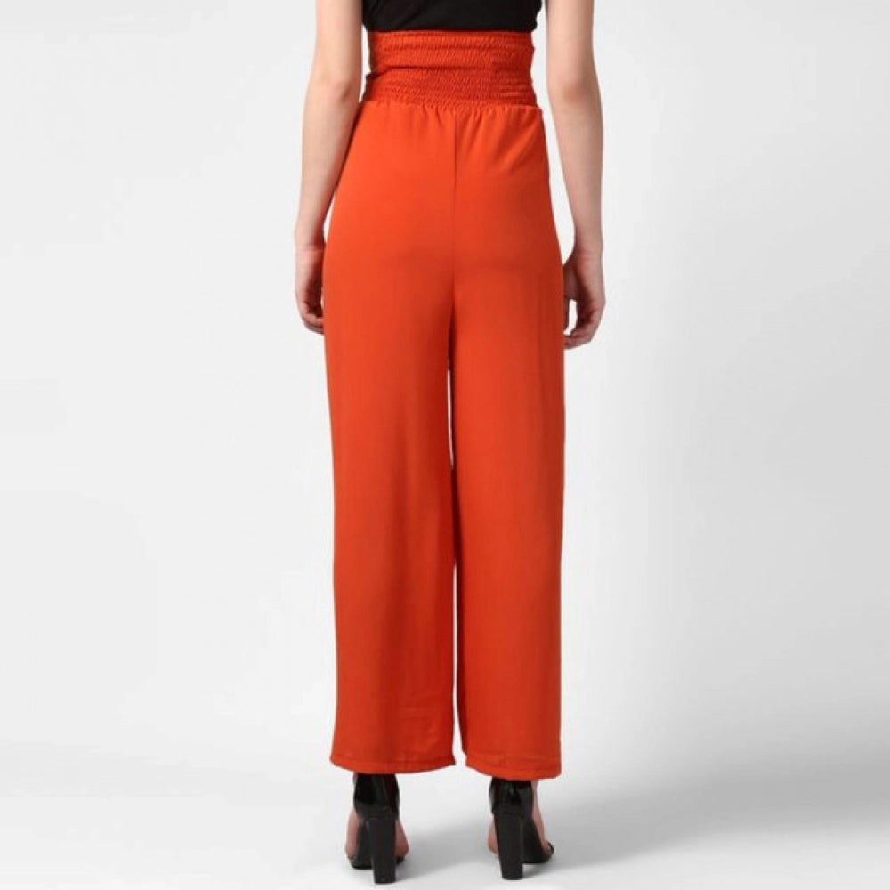 Seduva Women's Polyester Solid Smocked Trousers (Orange)