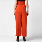 Seduva Women's Polyester Solid Smocked Trousers (Orange)