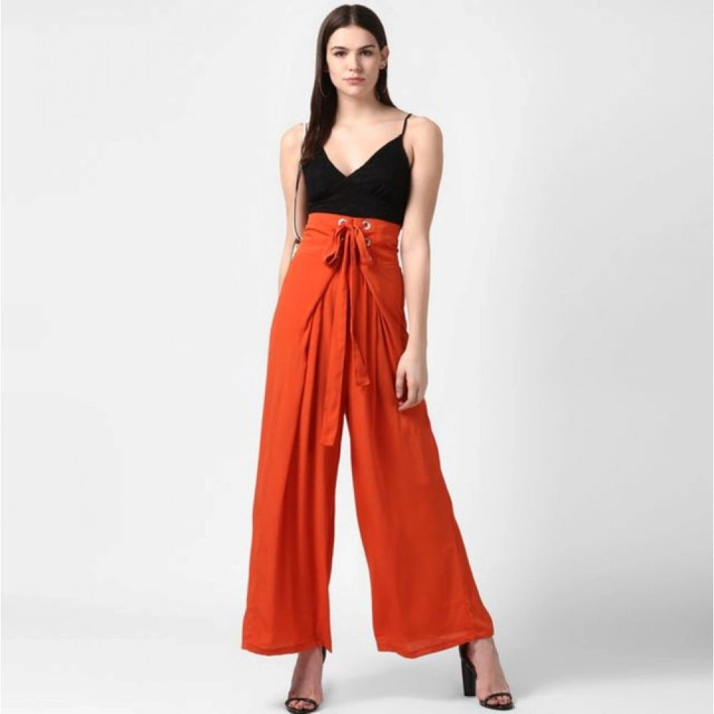 Seduva Women's Polyester Solid Smocked Trousers (Orange)