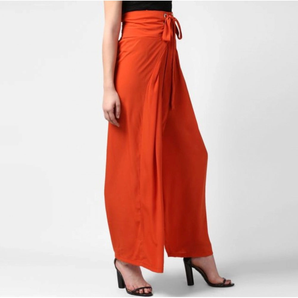 Seduva Women's Polyester Solid Smocked Trousers (Orange)