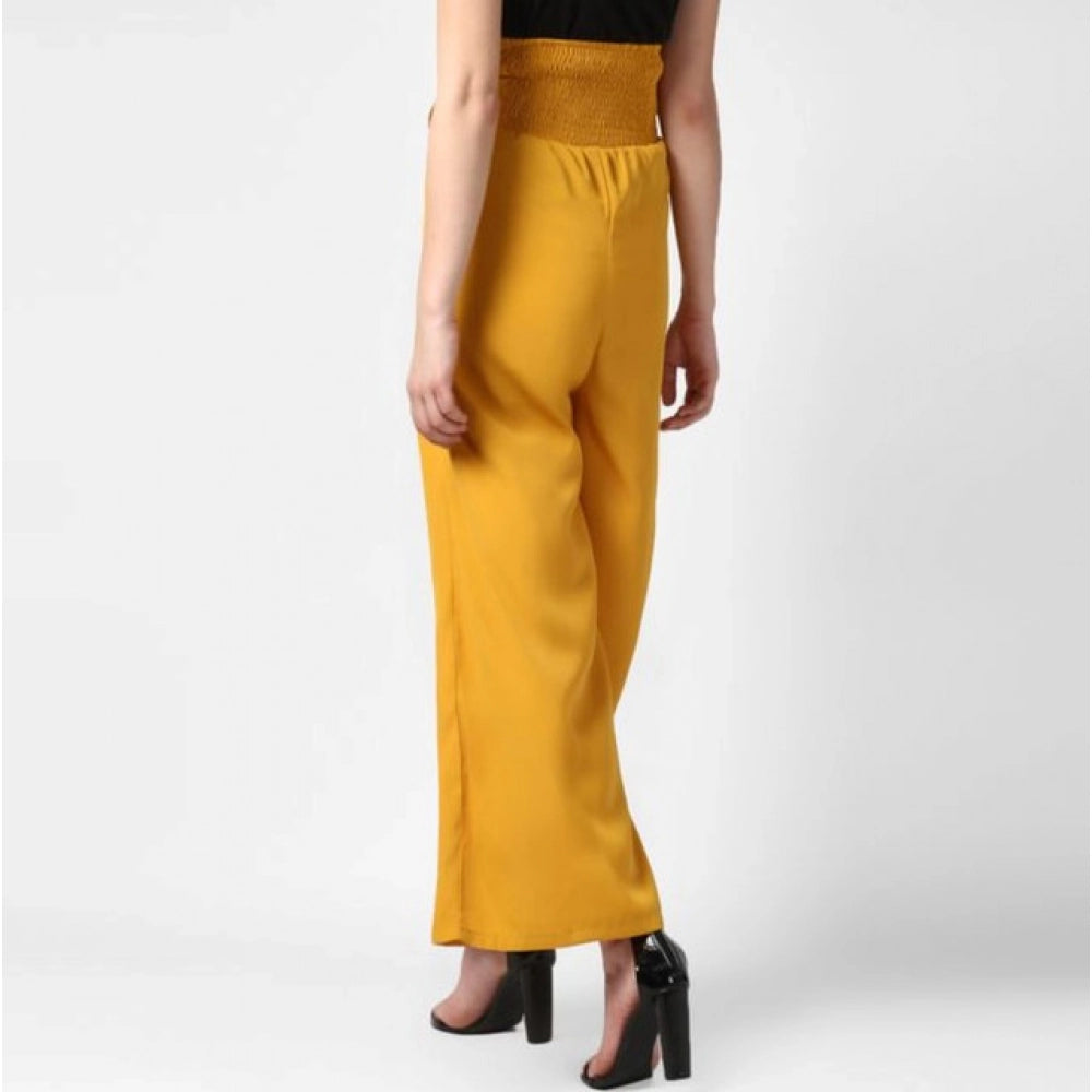 Seduva Women's Polyester Solid Smocked Trousers (Yellow)