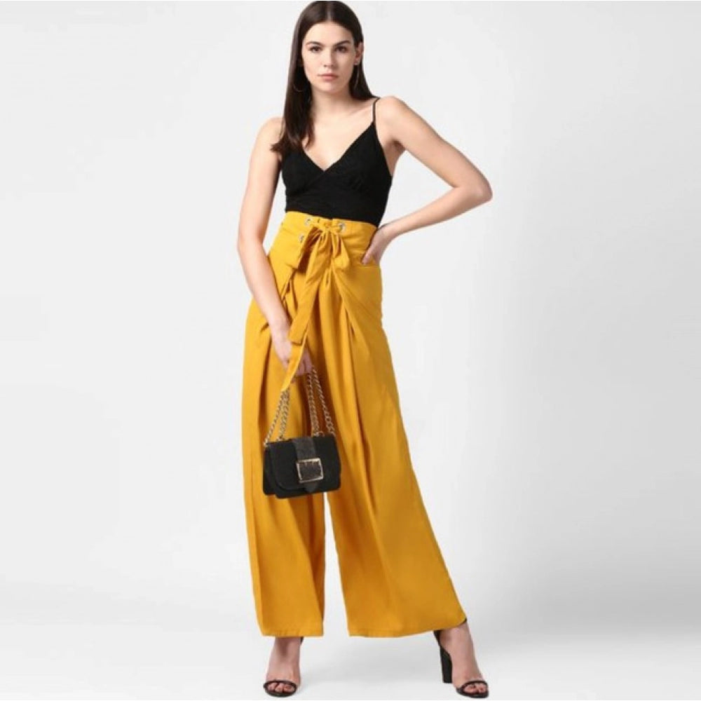 Seduva Women's Polyester Solid Smocked Trousers (Yellow)