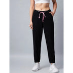 Seduva Women's Cotton Twill Solid Elasticated Trousers (Black)