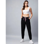 Seduva Women's Cotton Twill Solid Elasticated Trousers (Black)