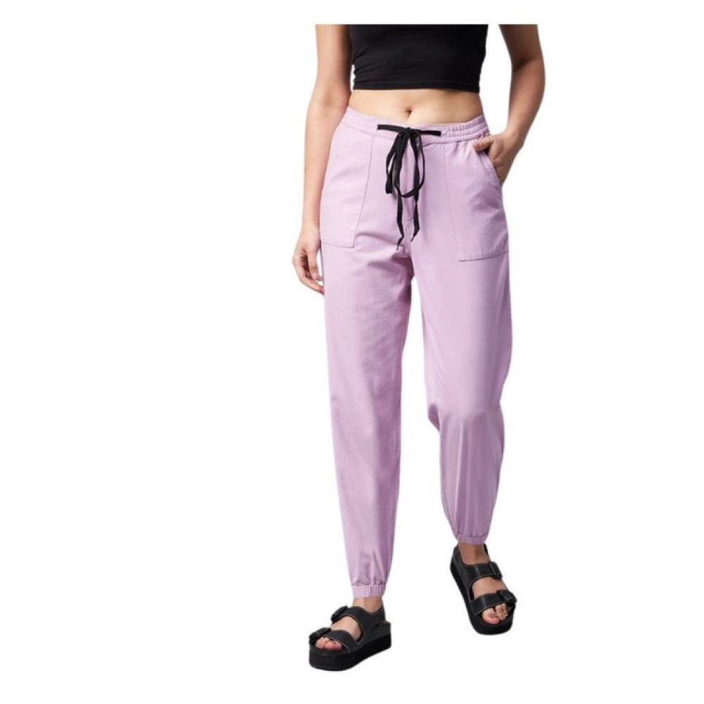 Seduva Women's Coton Twill Solid Elasticated Trousers (Lavender)