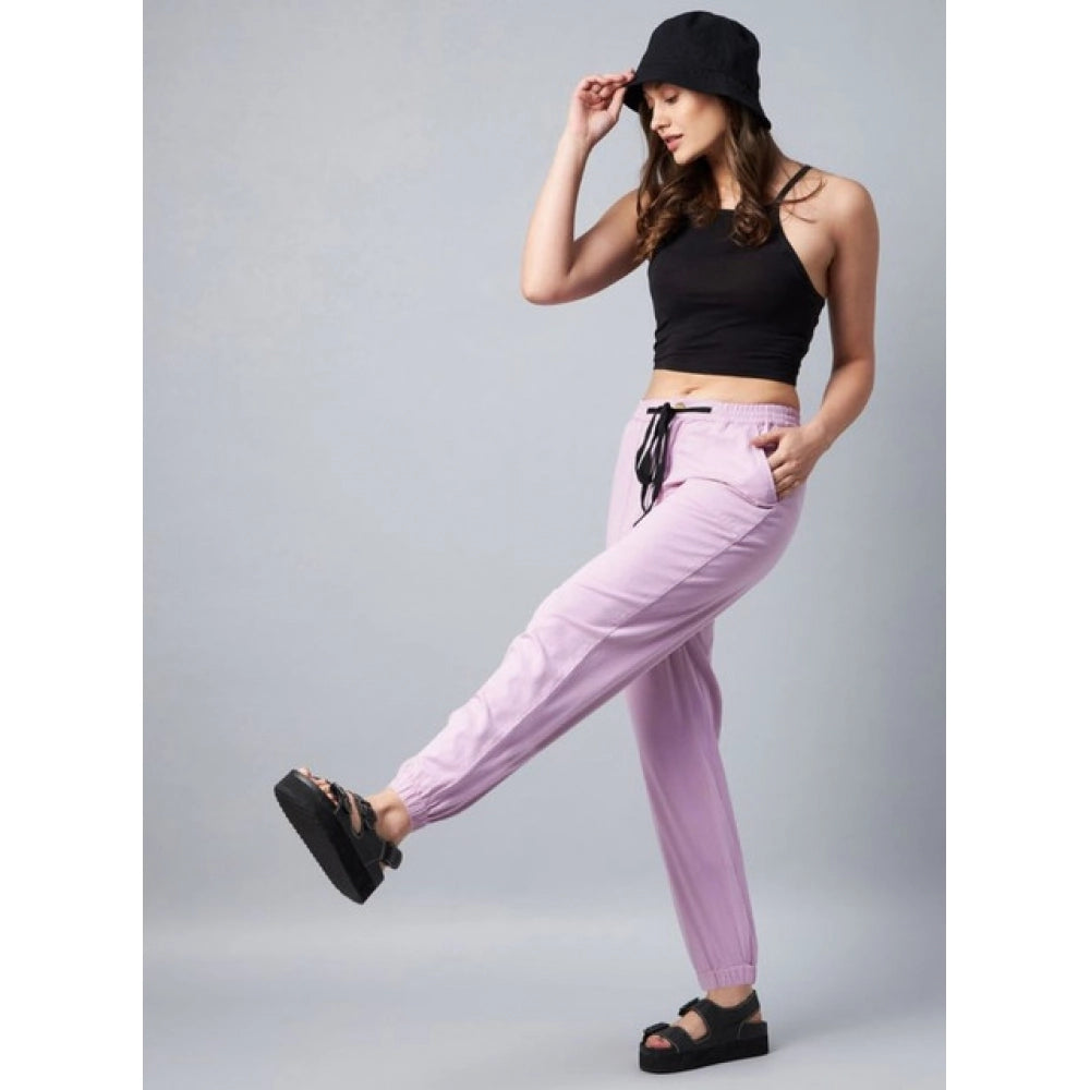 Seduva Women's Coton Twill Solid Elasticated Trousers (Lavender)