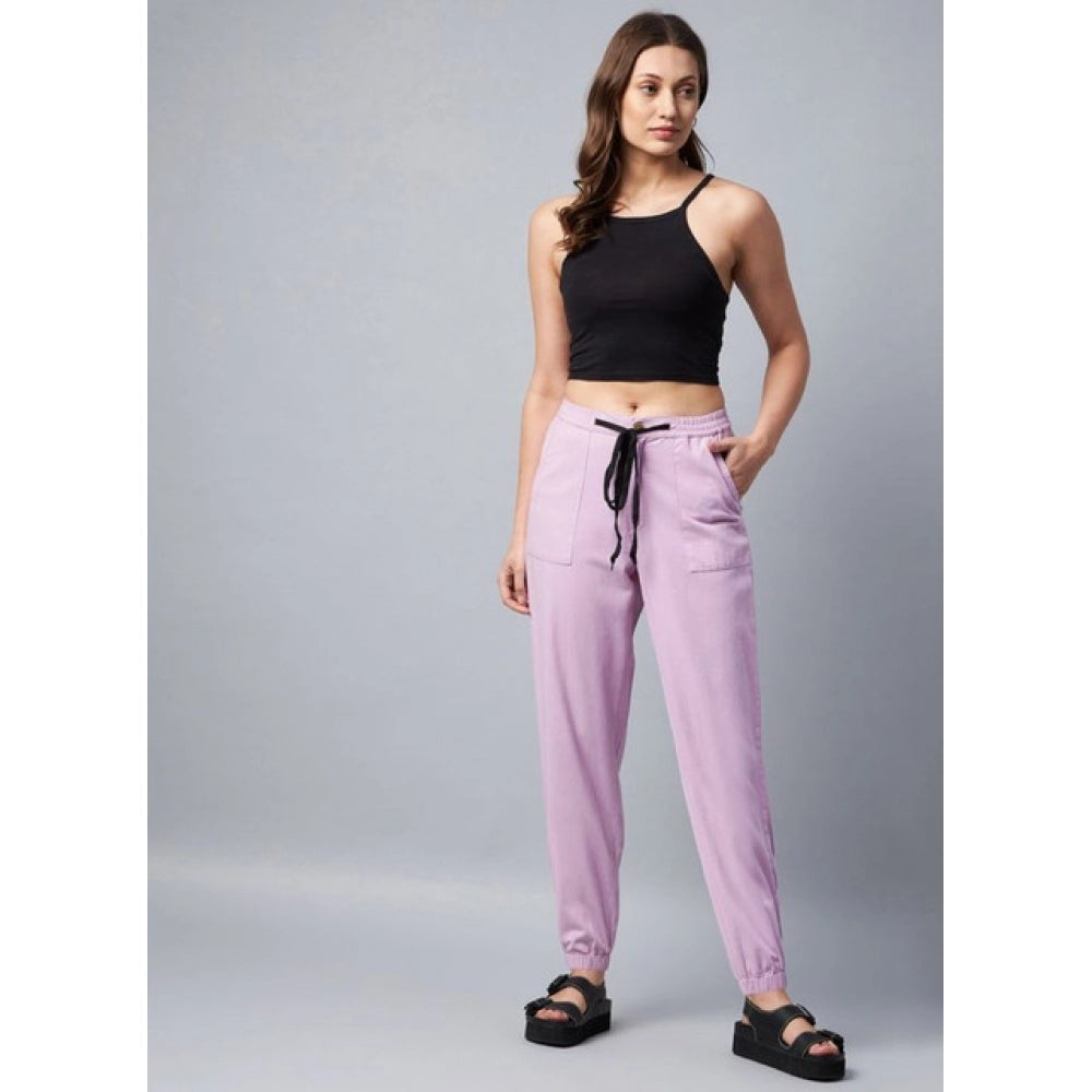 Seduva Women's Coton Twill Solid Elasticated Trousers (Lavender)
